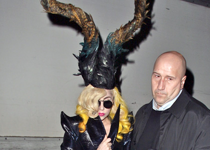 Lady GaGa wearing another hat that resembles the horns on Satan's baphomet