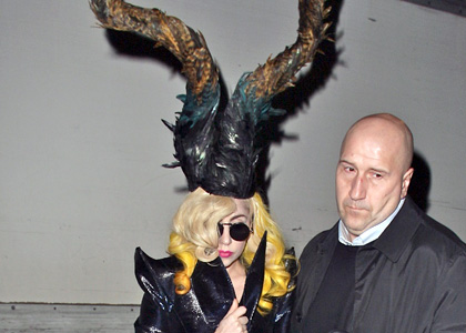 Lady GaGa wearing another hat that resembles the horns on Satan's baphomet Lady GaGa wearing another hat that resembles the horns on Satan's baphomet