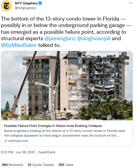 New York Times States Collapse Of Surfside Building Is Due To Issue ...